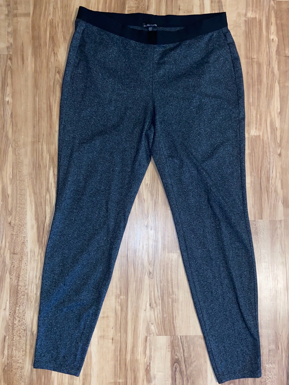 Eileen Fisher Heather Gray Herringbone Ponte Leggings Pull On Ankle Pants M EU